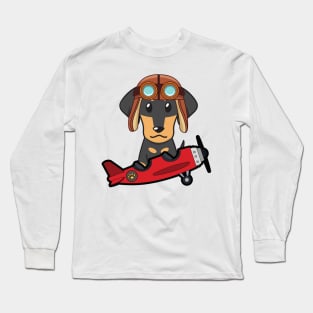 Cute dachshund is in a vintage plane Long Sleeve T-Shirt